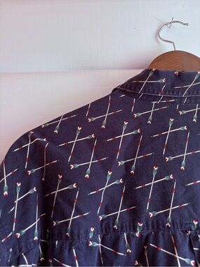 VTG Chaps Ralph Lauren Arrow Print Button Up Shirt Navy 100% Cotton VINTAGE 90s